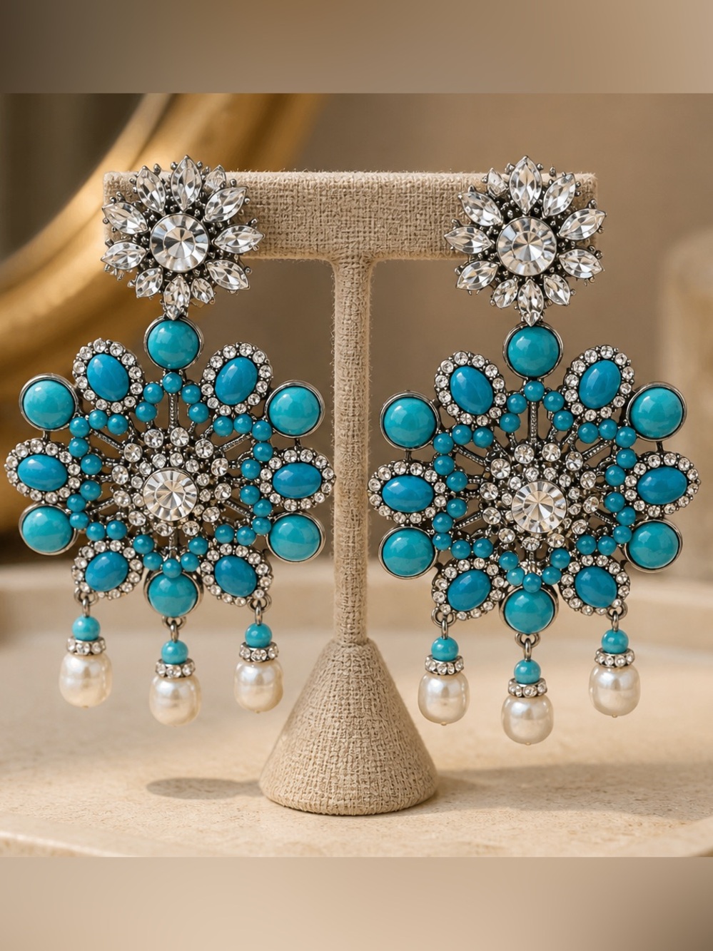 Catwalk Jon Turquoise Rhinestone Chandelier Earrings NWT